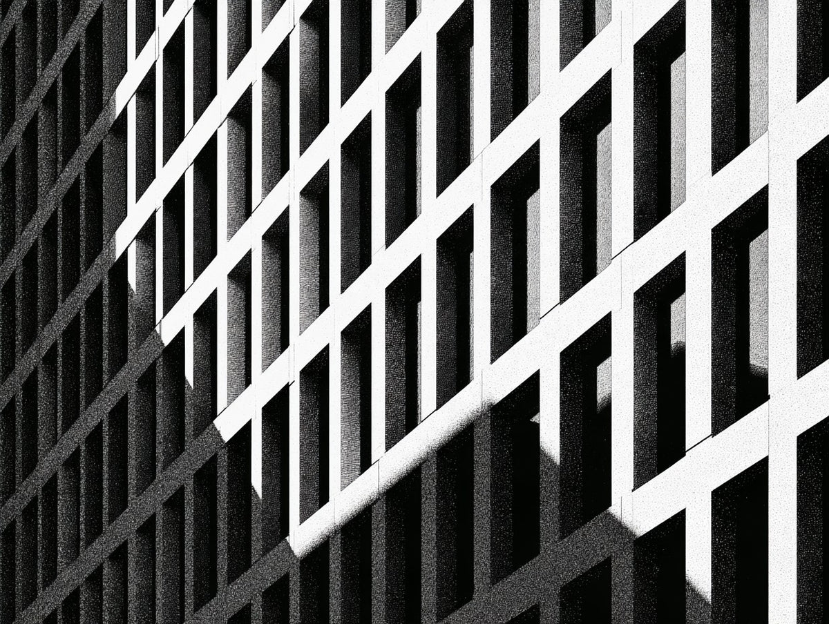 Illustration du poster façade d’immeuble moderne noir et blanc, vue fidèle de l’œuvre