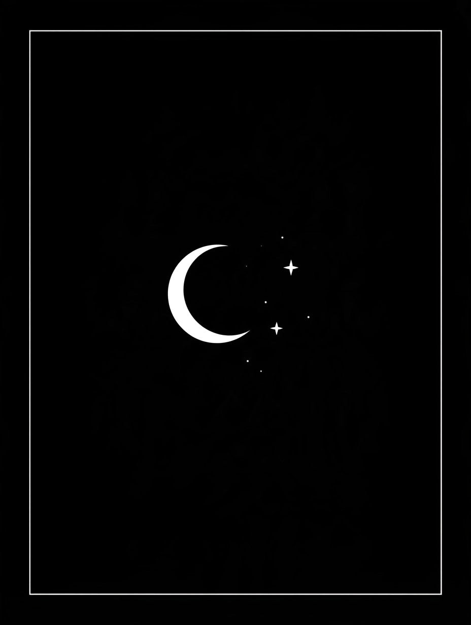 Illustration du poster lune et étoiles noir et blanc, vue fidèle de l’œuvre