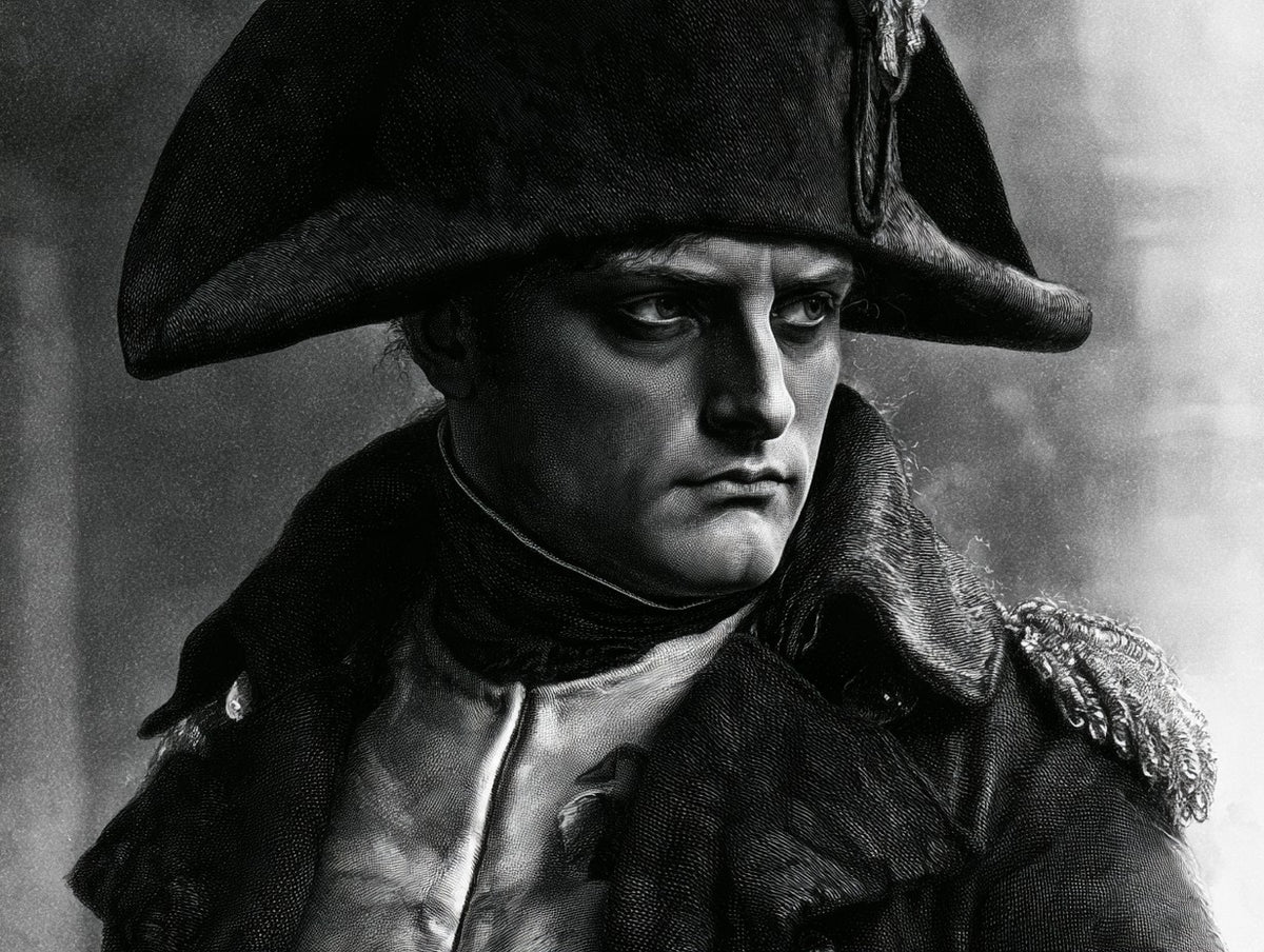 Œuvre complète du poster napoléon au bicorne noir et blanc, vue fidèle du dessin original