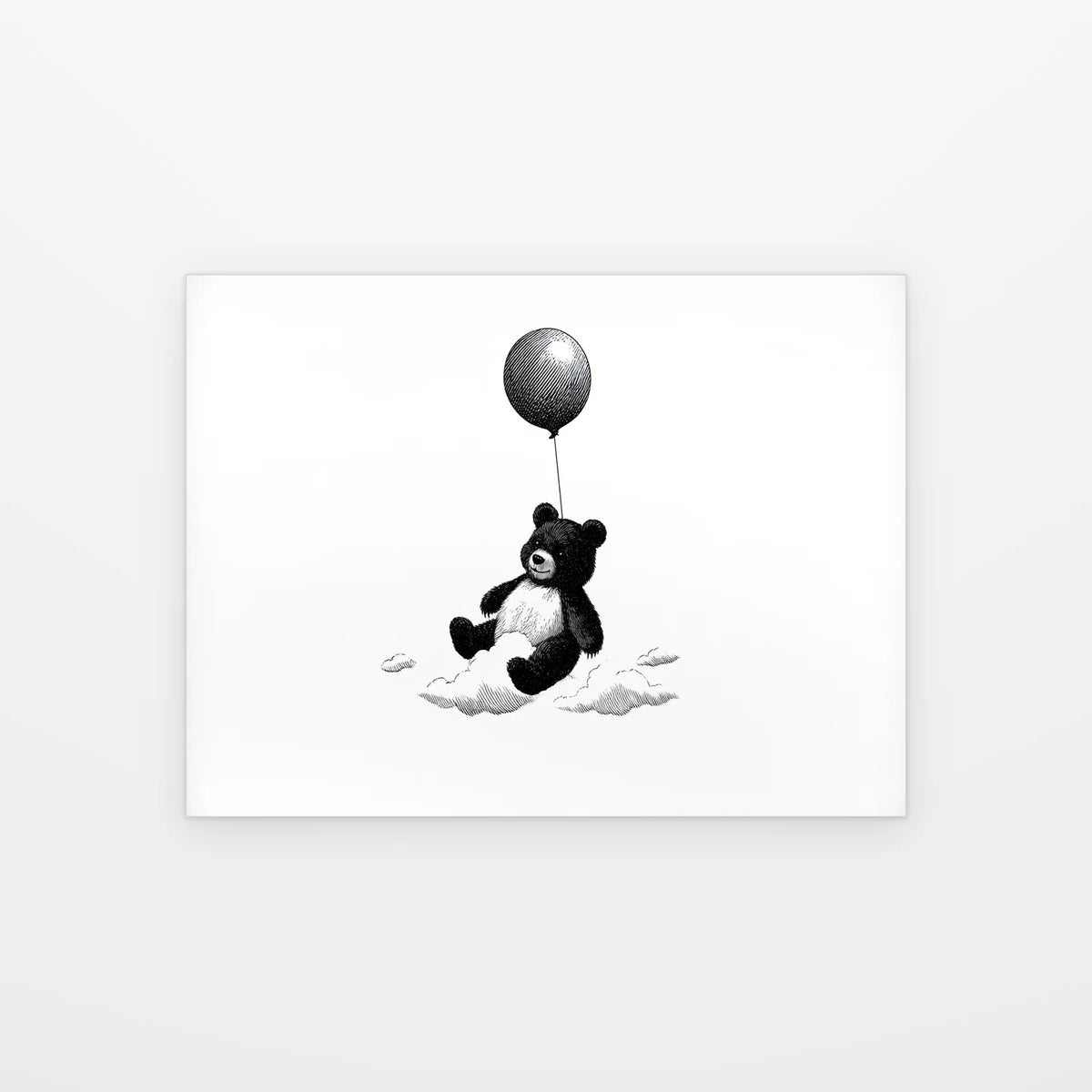 Visuel du poster ourson au ballon noir et blanc présenté seul sur fond blanc, aperçu de l’œuvre imprimée