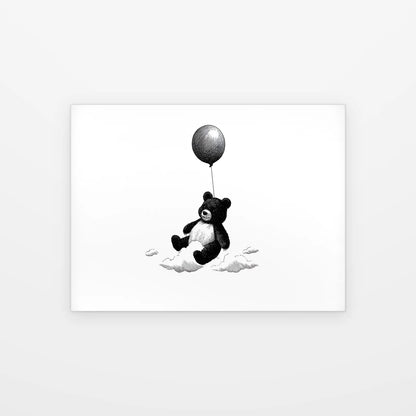 Visuel du poster ourson au ballon noir et blanc présenté seul sur fond blanc, aperçu de l’œuvre imprimée