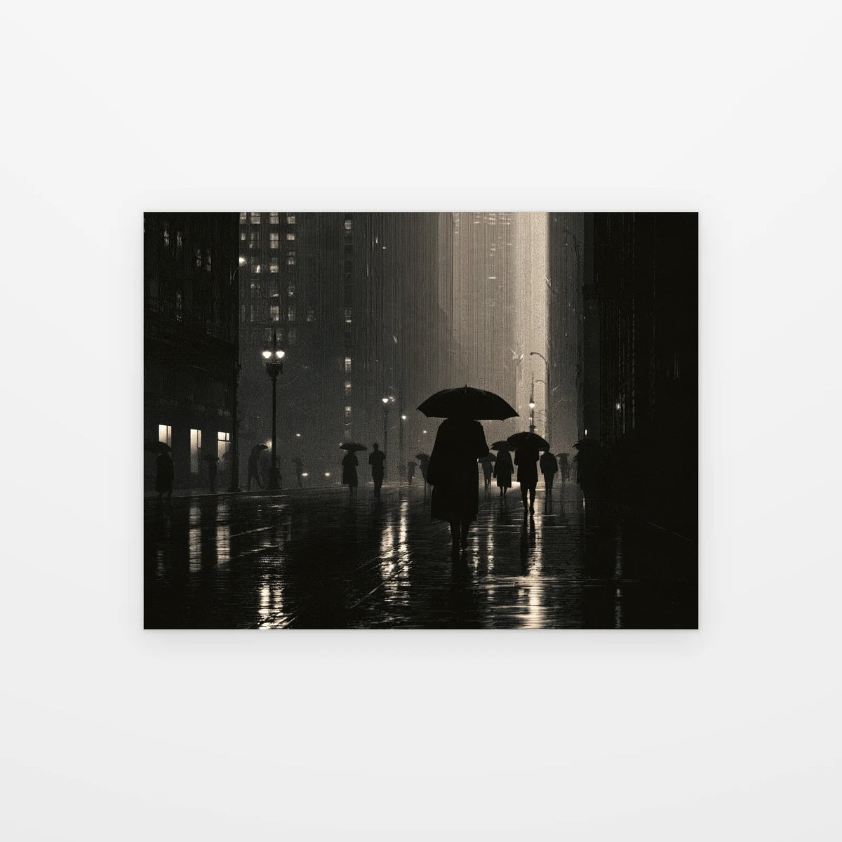 Visuel du poster Parapluie dans la Nuit noir et blanc présenté seul sur fond blanc, aperçu de l’œuvre imprimée