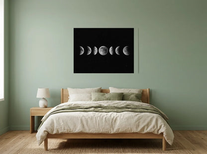 Poster affiche phases de lune noir et blanc sans cadre, présenté dans un intérieur contemporain