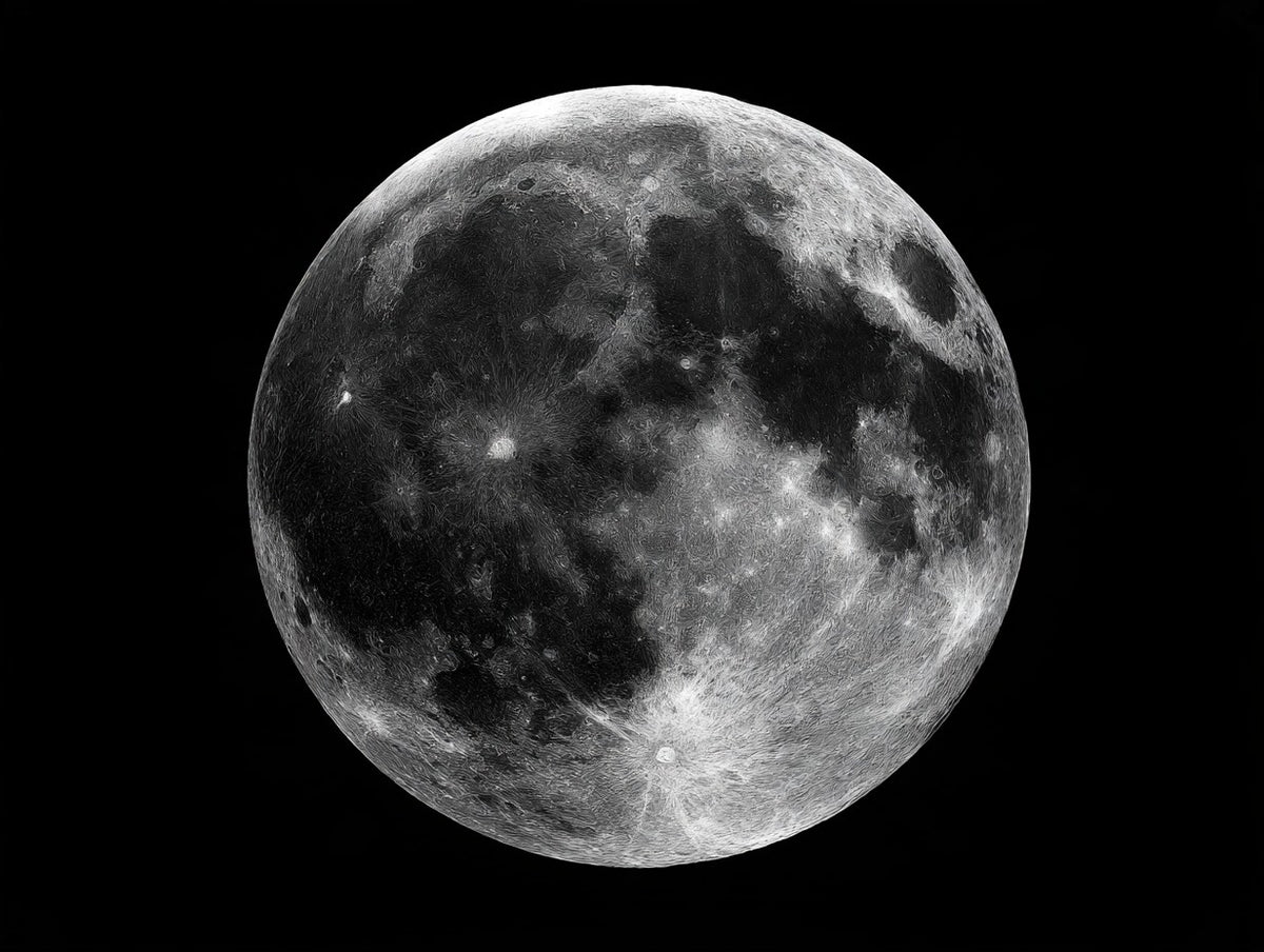 Œuvre du poster pleine lune panoramique noir et blanc, vue complète et fidèle du visuel