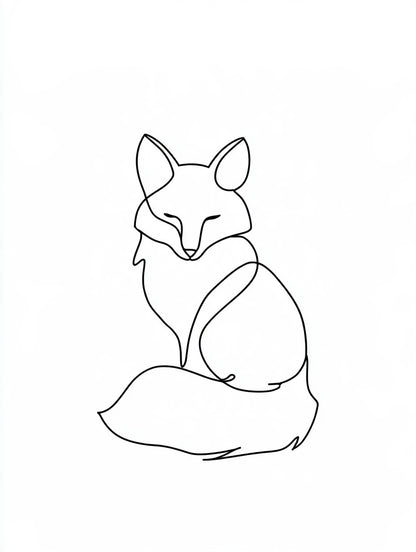 Illustration du poster renard assis noir et blanc, vue fidèle de l’œuvre