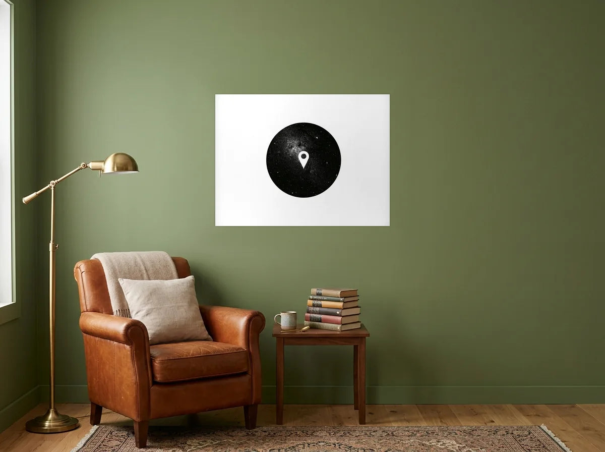 Poster Affiche Repère Céleste noir et blanc sans cadre, présenté dans : coin lecture aux murs vert olive