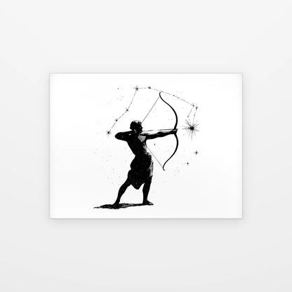 Visuel du poster sagittaire archer étoilé noir et blanc présenté seul sur fond blanc, aperçu de l’œuvre imprimée