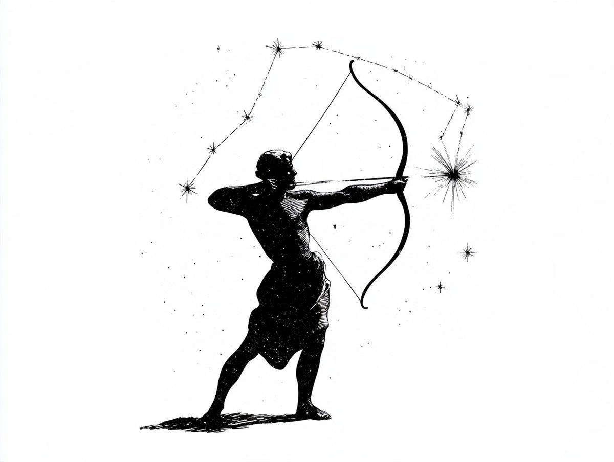 Œuvre complète du poster sagittaire archer étoilé noir et blanc, vue fidèle du dessin original