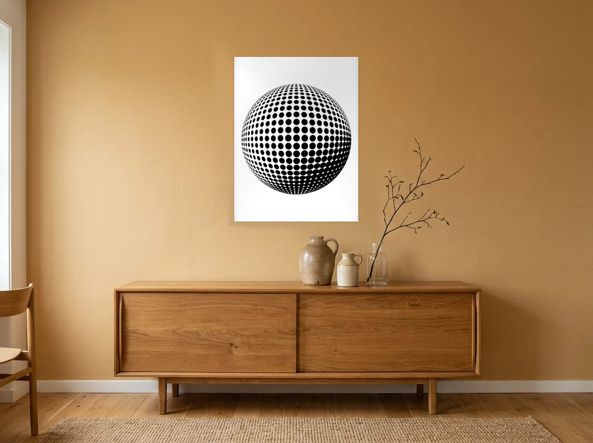 Poster Sphère Optique noir et blanc sans cadre, présenté dans : salle à manger aux murs ocre