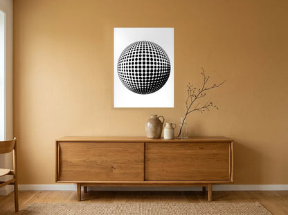 Poster Sphère Optique noir et blanc sans cadre, présenté dans : salle à manger aux murs ocre