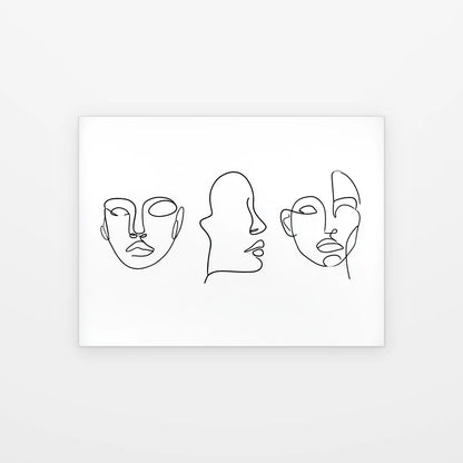Visuel du poster Trois Visages au Trait noir et blanc présenté seul sur fond blanc, aperçu de l’œuvre imprimée