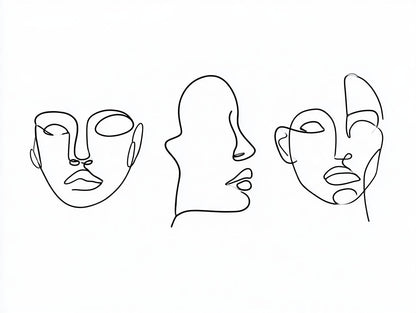 Œuvre complète du poster Trois Visages au Trait noir et blanc, vue fidèle du visuel original