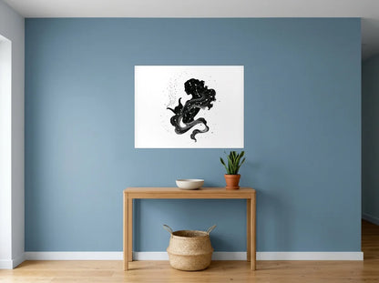 Poster Verseau Céleste noir et blanc sans cadre, présenté dans : entrée aux murs bleu poudré