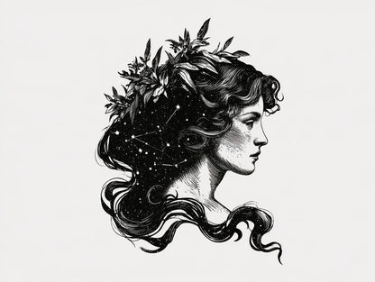 Œuvre complète du poster vierge couronne végétale noir et blanc, vue fidèle du dessin original