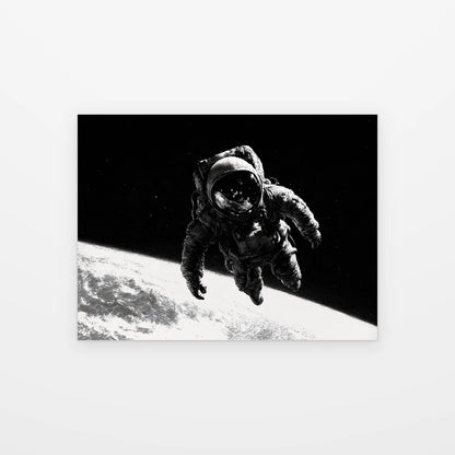 Visuel du tableau astronaute visière lunaire noir et blanc présenté seul sur fond blanc, aperçu de l’œuvre imprimée