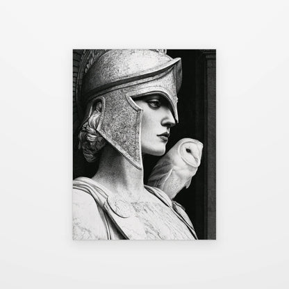 Visuel du tableau athéna et la chouette noir et blanc présenté seul sur fond blanc, aperçu de l’œuvre imprimée