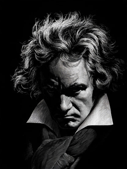 Œuvre complète du tableau beethoven en clair-obscur noir et blanc, vue fidèle du dessin original