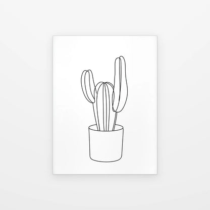 Visuel du tableau Cactus au Trait noir et blanc présenté seul sur fond blanc, aperçu de l’œuvre imprimée