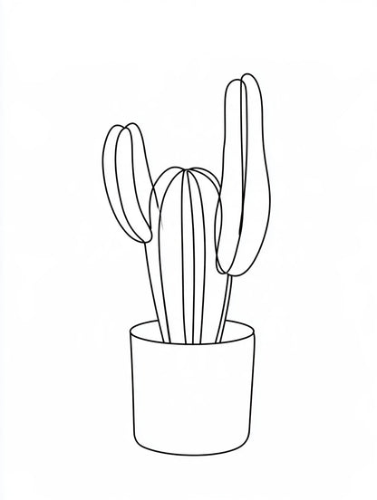 Œuvre complète du tableau Cactus au Trait noir et blanc, vue fidèle du visuel original