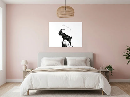 Tableau Capricorne des Sommets noir et blanc sur toile 2 cm, présenté dans : chambre aux murs rose poudré