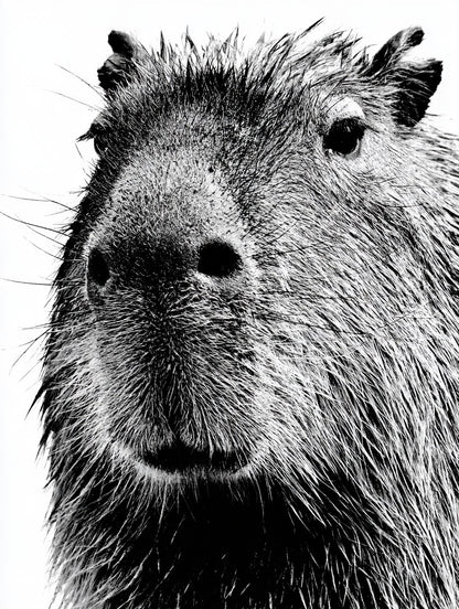 Œuvre complète du tableau Capybara en Gros Plan noir et blanc, vue fidèle du visuel original