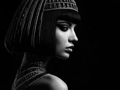 Œuvre complète du tableau Cléopâtre de Profil Sombre noir et blanc, vue fidèle du dessin