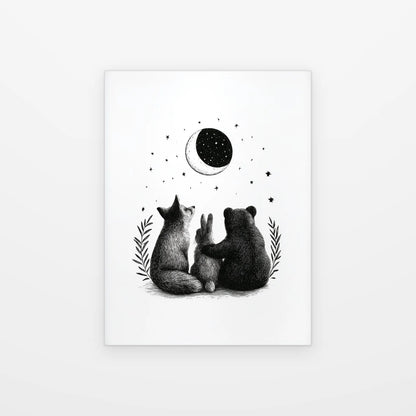 Visuel du tableau Compagnons sous la Lune noir et blanc présenté seul sur fond blanc, aperçu de l’œuvre imprimée