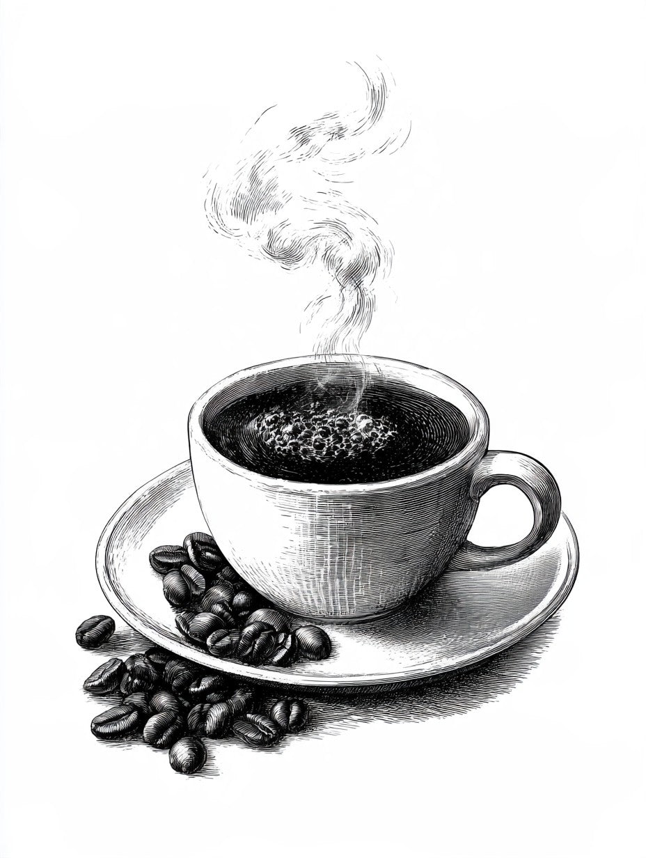 Œuvre du tableau espresso fumant noir et blanc, vue complète et fidèle du visuel