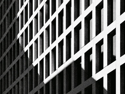 Œuvre du tableau façade d’immeuble moderne noir et blanc, vue complète du visuel