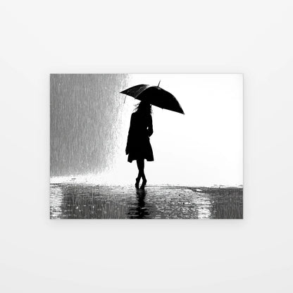 Visuel du tableau Femme au Parapluie noir et blanc présenté seul sur fond blanc, aperçu de l’œuvre imprimée