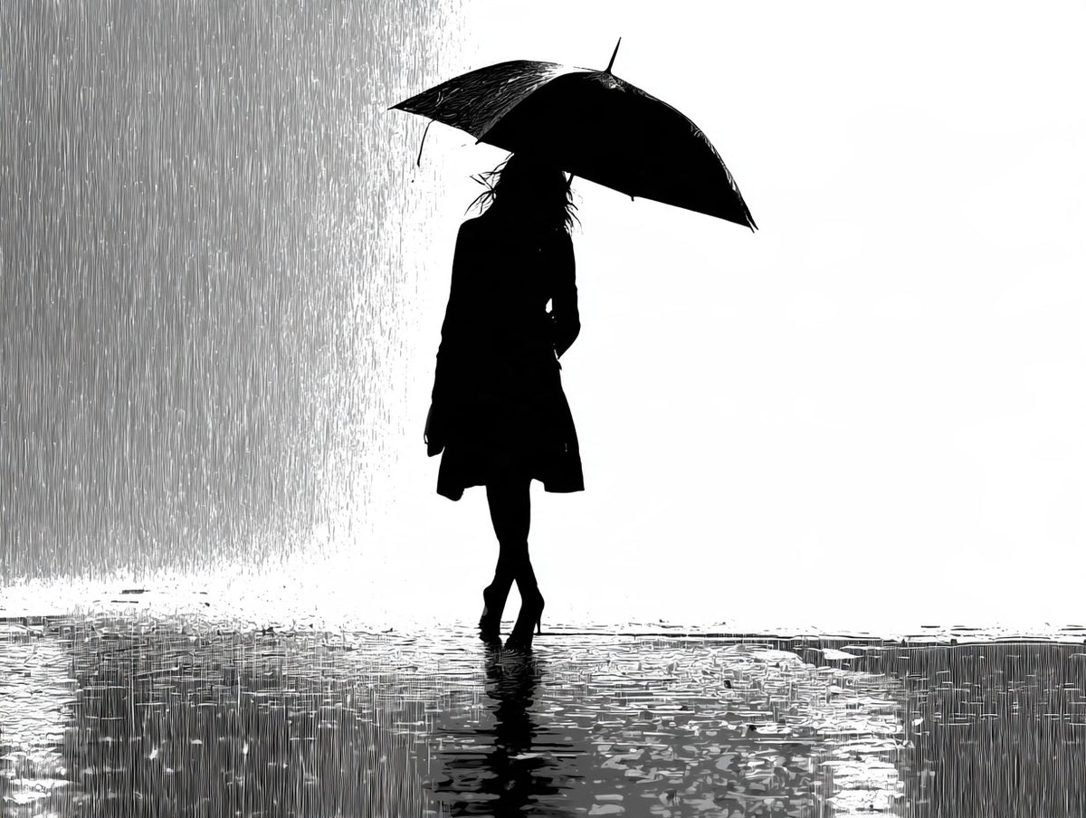 Œuvre complète du tableau Femme au Parapluie noir et blanc, vue fidèle du visuel original