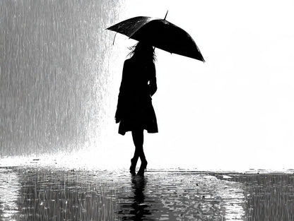 Œuvre complète du tableau Femme au Parapluie noir et blanc, vue fidèle du visuel original