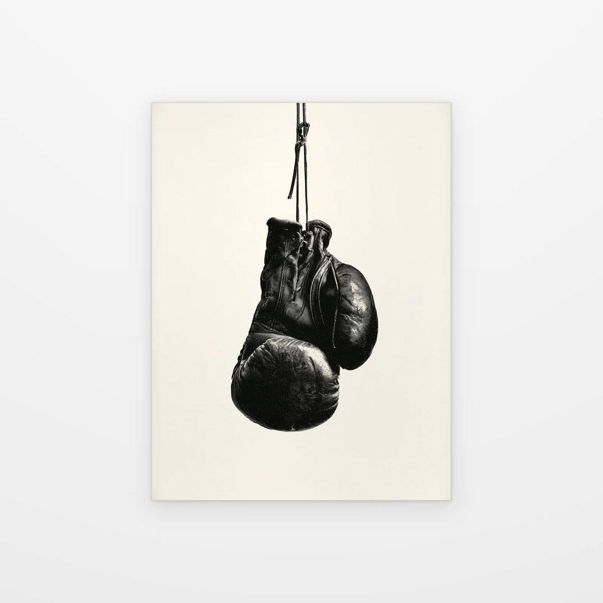 Visuel du tableau Gants de Boxe Patinés noir et blanc présenté seul sur fond blanc, aperçu de l’œuvre imprimée