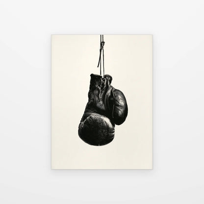 Visuel du tableau Gants de Boxe Patinés noir et blanc présenté seul sur fond blanc, aperçu de l’œuvre imprimée