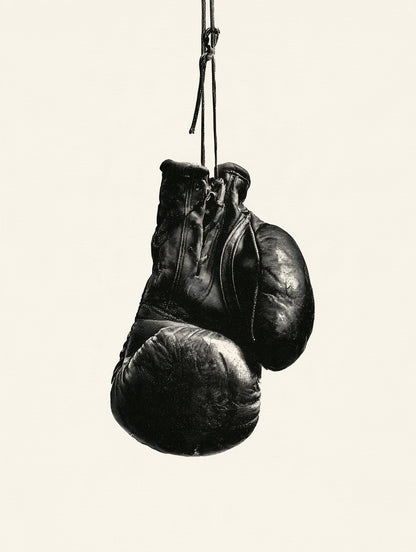 Œuvre complète du tableau Gants de Boxe Patinés noir et blanc, vue fidèle du visuel original