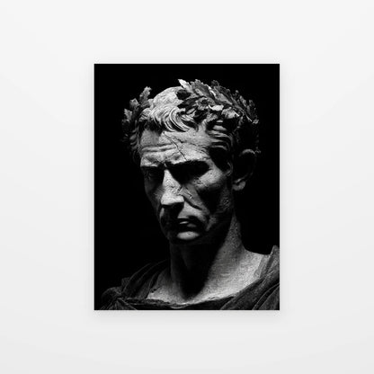 Visuel du tableau jules césar aux lauriers noir et blanc présenté seul sur fond blanc, aperçu de l’œuvre imprimée