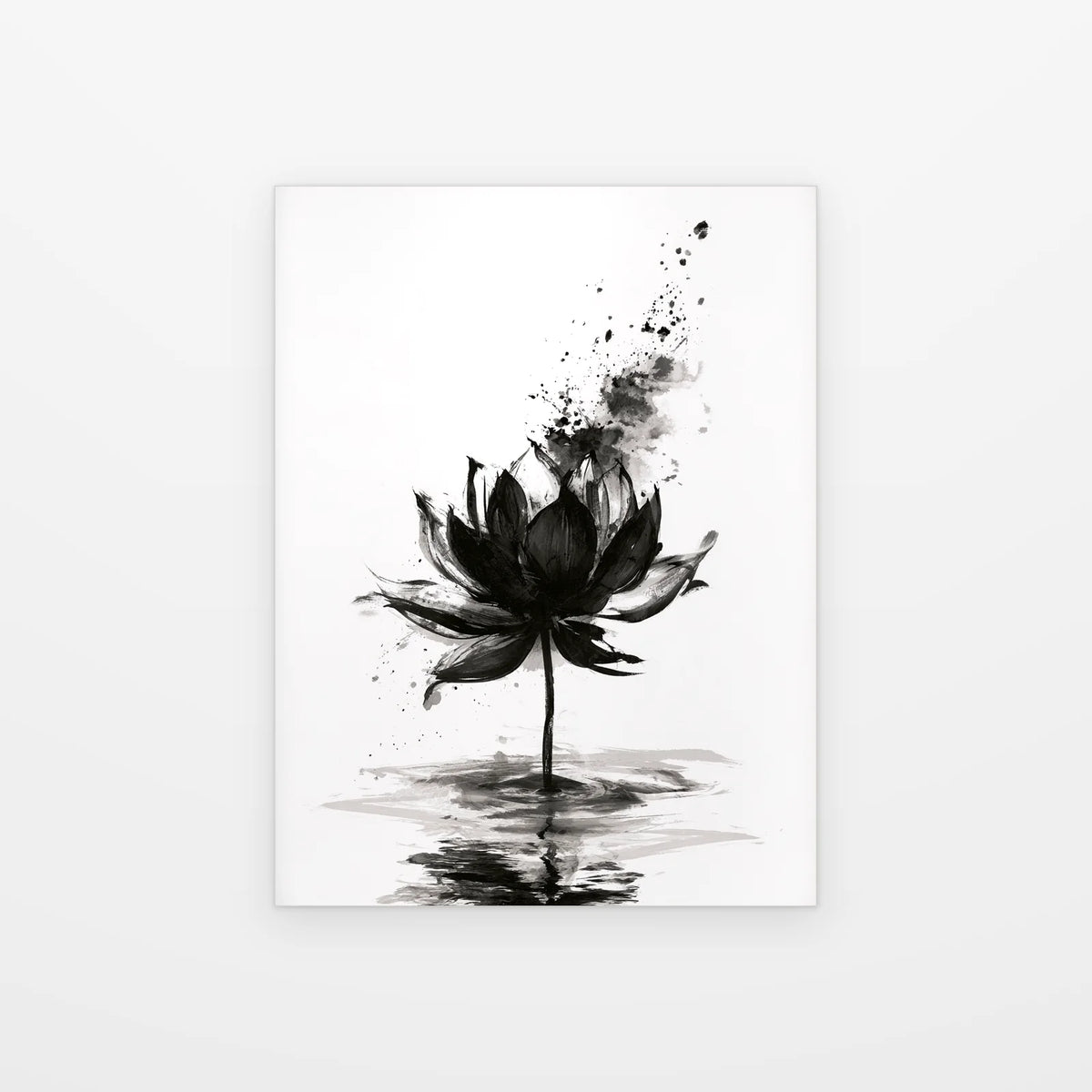 Visuel du tableau Lotus à l'Encre noir et blanc présenté seul sur fond blanc, aperçu de l'œuvre imprimée