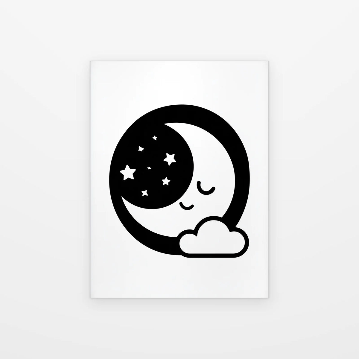 Visuel du tableau Lune Endormie et Nuage noir et blanc présenté seul sur fond blanc, aperçu de l’œuvre imprimée