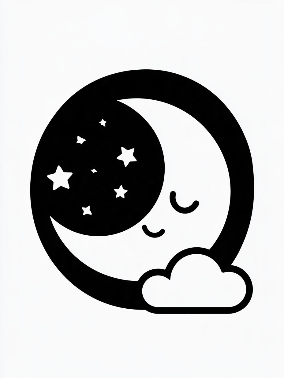 Œuvre complète du tableau Lune Endormie et Nuage noir et blanc, vue fidèle du visuel original