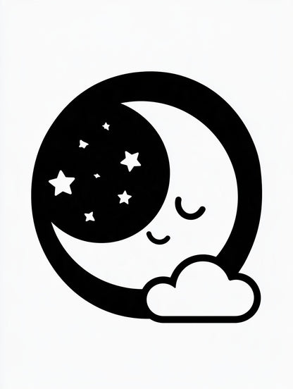 Œuvre complète du tableau Lune Endormie et Nuage noir et blanc, vue fidèle du visuel original