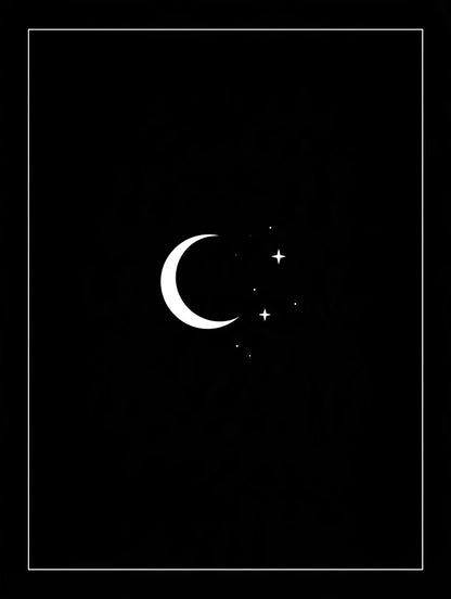 Œuvre du tableau lune et étoiles noir et blanc, vue complète du visuel