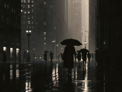 Œuvre complète du tableau Parapluie dans la Nuit noir et blanc, vue fidèle du visuel original