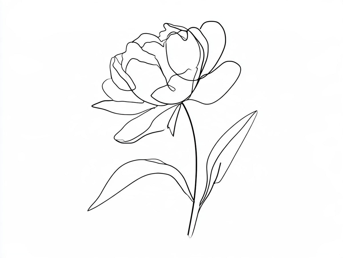 Œuvre complète du tableau Pivoine au Trait noir et blanc, vue fidèle du visuel original