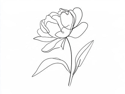 Œuvre complète du tableau Pivoine au Trait noir et blanc, vue fidèle du visuel original