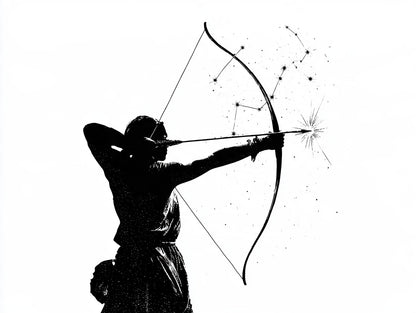 Œuvre complète du tableau sagittaire flèche céleste noir et blanc, vue fidèle du dessin original