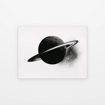 Visuel du tableau saturne aux anneaux lumineux noir et blanc présenté seul sur fond blanc, aperçu de l’œuvre imprimée
