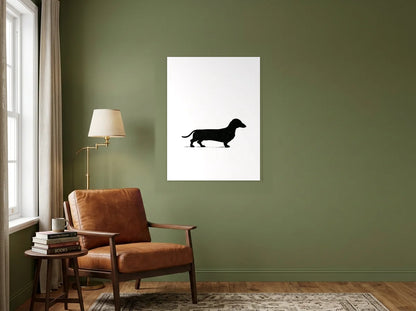 Tableau teckel en silhouette noir et blanc sur toile 2 cm, présenté dans un intérieur contemporain
