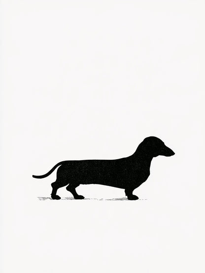 Œuvre du tableau teckel en silhouette noir et blanc, vue complète du visuel original