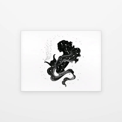 Tableau Verseau Céleste noir et blanc présenté seul sur fond blanc, aperçu de l’œuvre imprimée