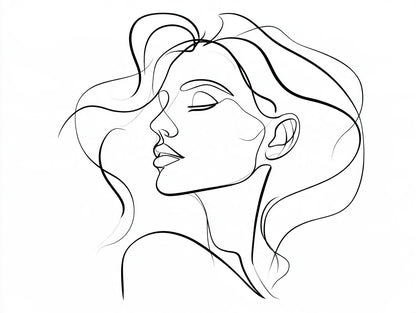 Œuvre complète du tableau visage féminin au trait noir et blanc, vue fidèle du visuel